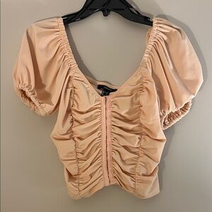 Forever 21 Blush Pink Ruched Puff Sleeve Blouse